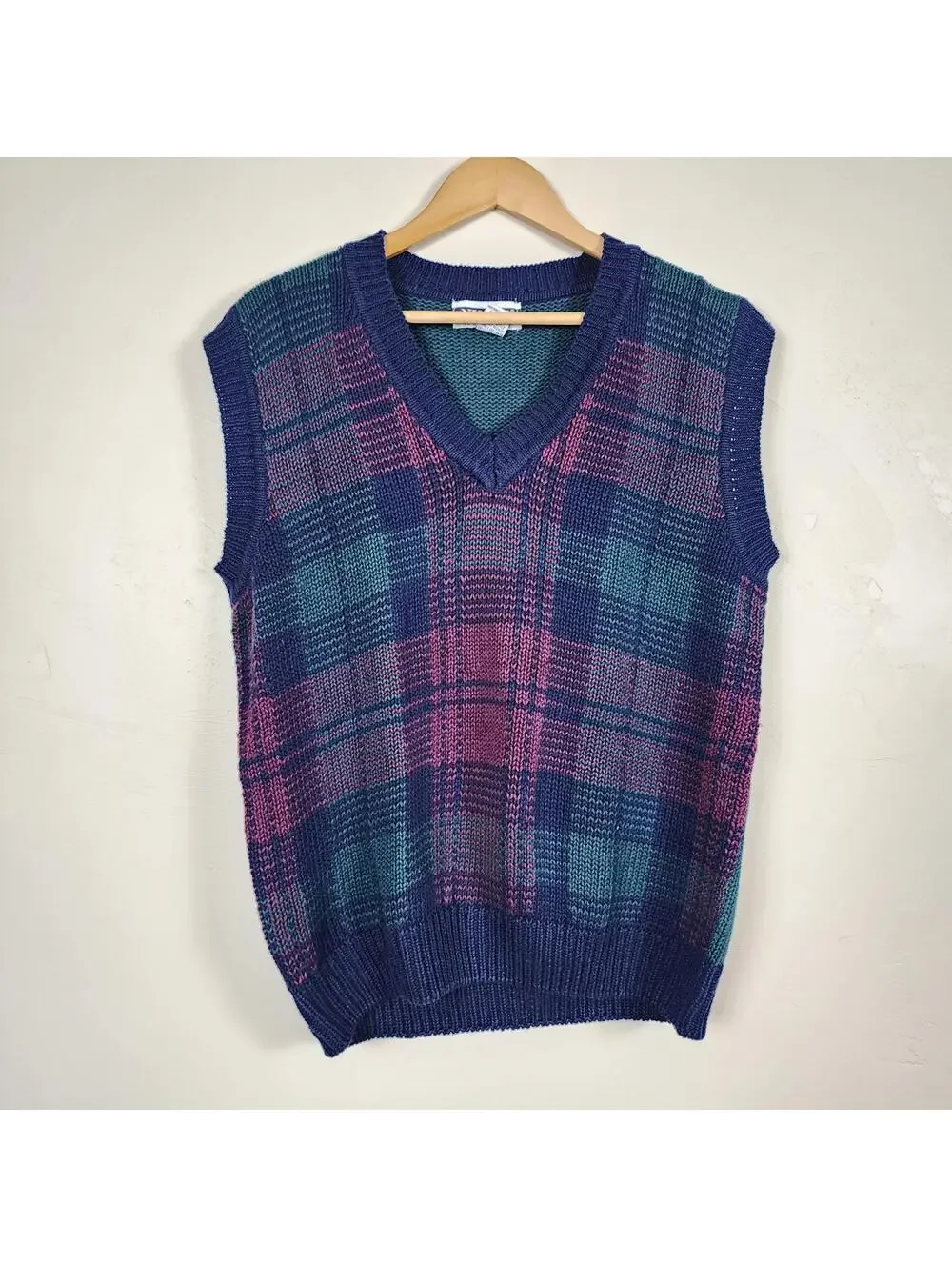 Vintage Nuovo County Seat V Neck Sweater Vest Men's Teal Purple Grunge Academia